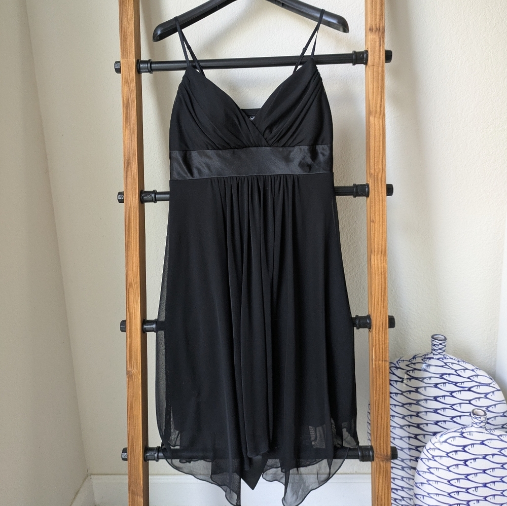 Frederick's of Hollywood Black Chiffon Chemise With Satin Back Bow